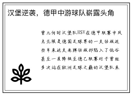 汉堡逆袭，德甲中游球队崭露头角